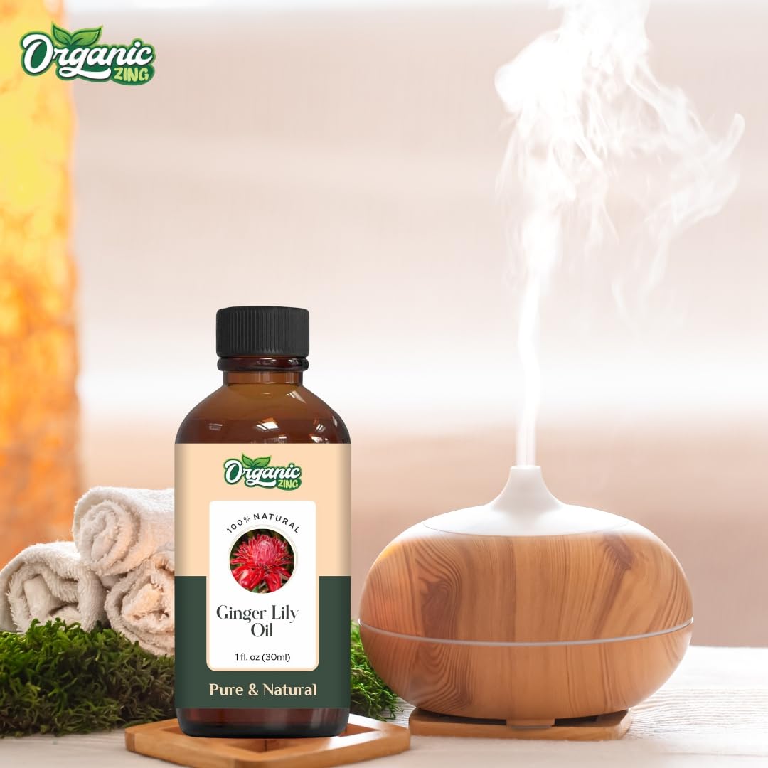 Organic Zing Ginger Lily (Hedychium coronarium) Oil | Pure & Natural Essential Oil for Skincare, Hair Care, Aroma and Diffusers- 30ml/1.01fl oz