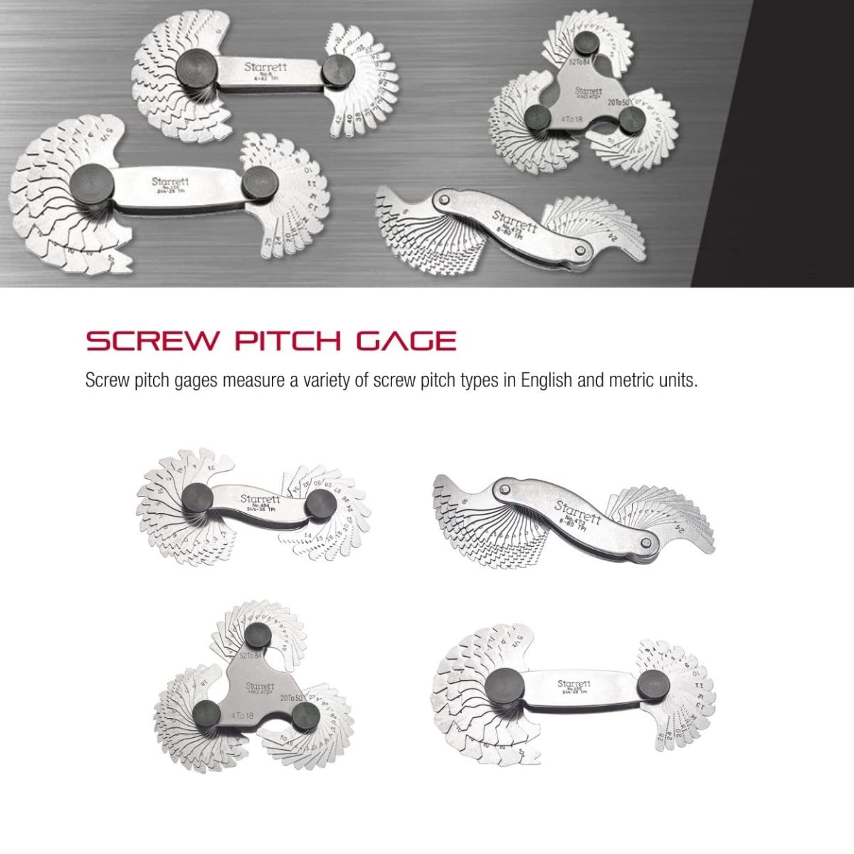 Medidor de Paso de Tornillo Starrett 159M con Dispositivo de Bloqueo 60° 28 Hojas