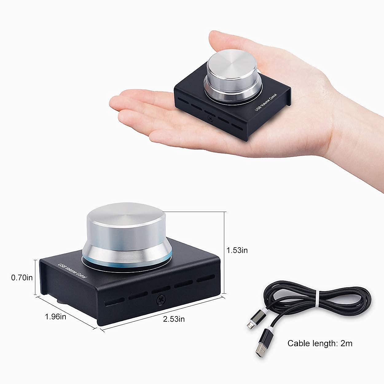 AIMOS Lnline - Control de volumen USB para mando de volumen sin pérdidas con cable USB de 6.5 pies, control de volumen y altavoces de PC, módulo de control de interruptor para XP, MAC, Vista, Win 7,