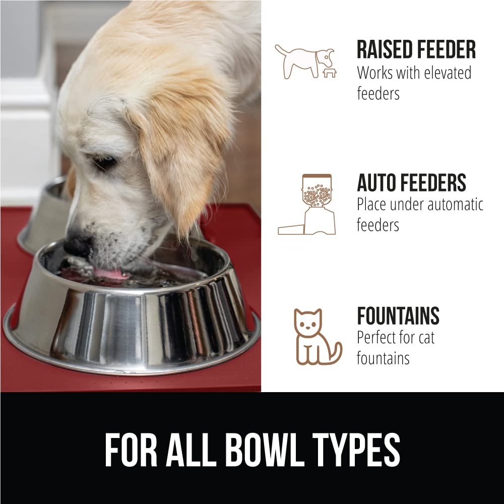 Gorilla Grip 100% Impermeable con Borde Elevado, Alfombrilla de alimentación de Silicona para Mascotas, sin BPA, Las Alfombrillas para Comida para Perros y Gatos contienen derrames, 18.5x11.5 Red