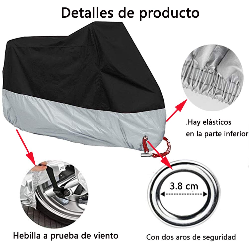 Bronkey - Funda impermeable para moto, para uso exterior, color negro y plateado, talla 2XL