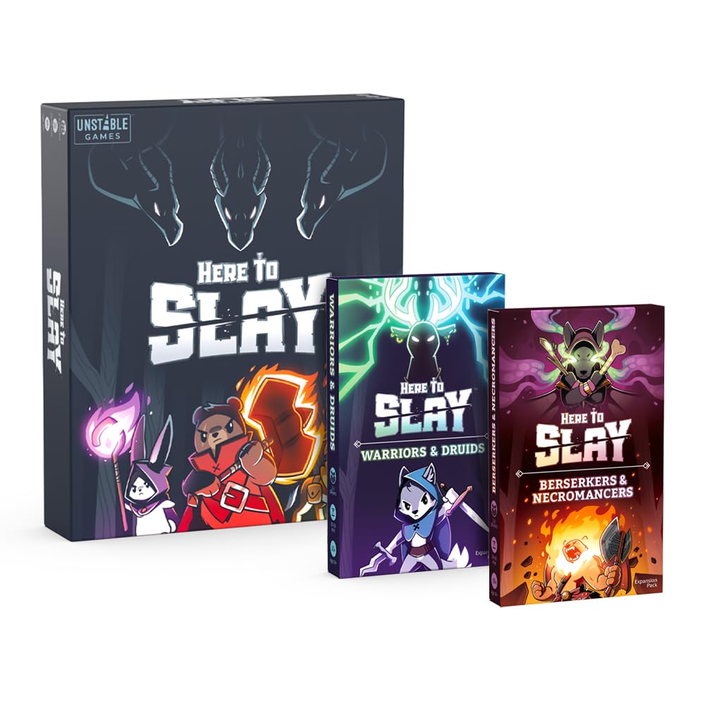 TeeTurtle Juego Base Here to Slay - de los Creadores de Unstable Unicorns - Un Juego de Cartas estratégico para Adolescentes y Adultos