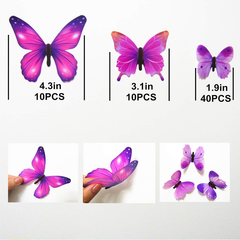 60 pegatinas de pared con diseño de mariposas en 3D, decoración para pared, decoración del hogar, habitación de los niños y recámara (amarillo)