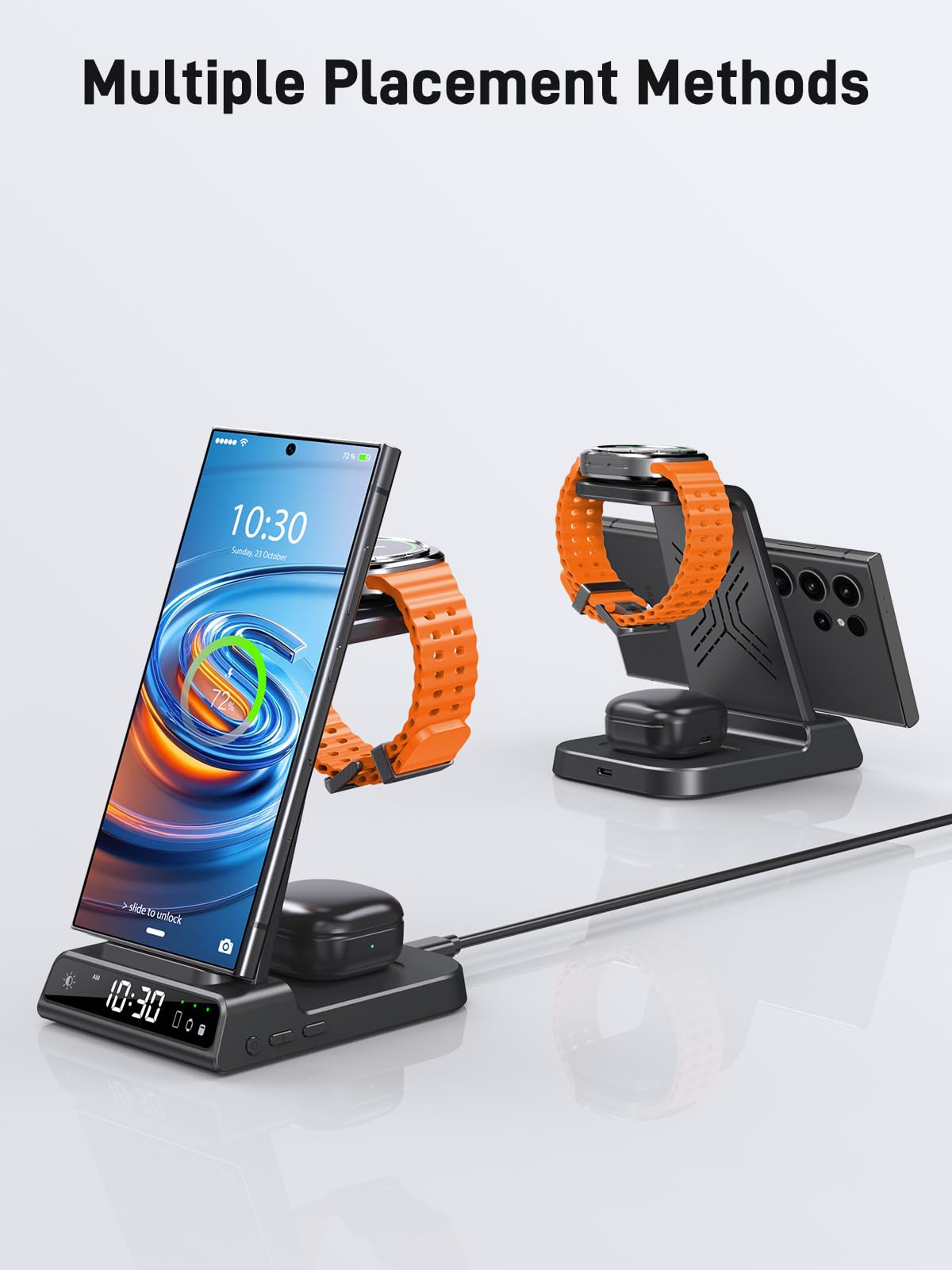 Cargador inalámbrico para estación de carga Samsung, cargador inalámbrico de teléfono Android 3 en 1 para Samsung Galaxy S24 Ultra/S23 Ultra/Z Flip 5/Fold 5/Bud, cargador para Galaxy Watch 6/5/4 (solo
