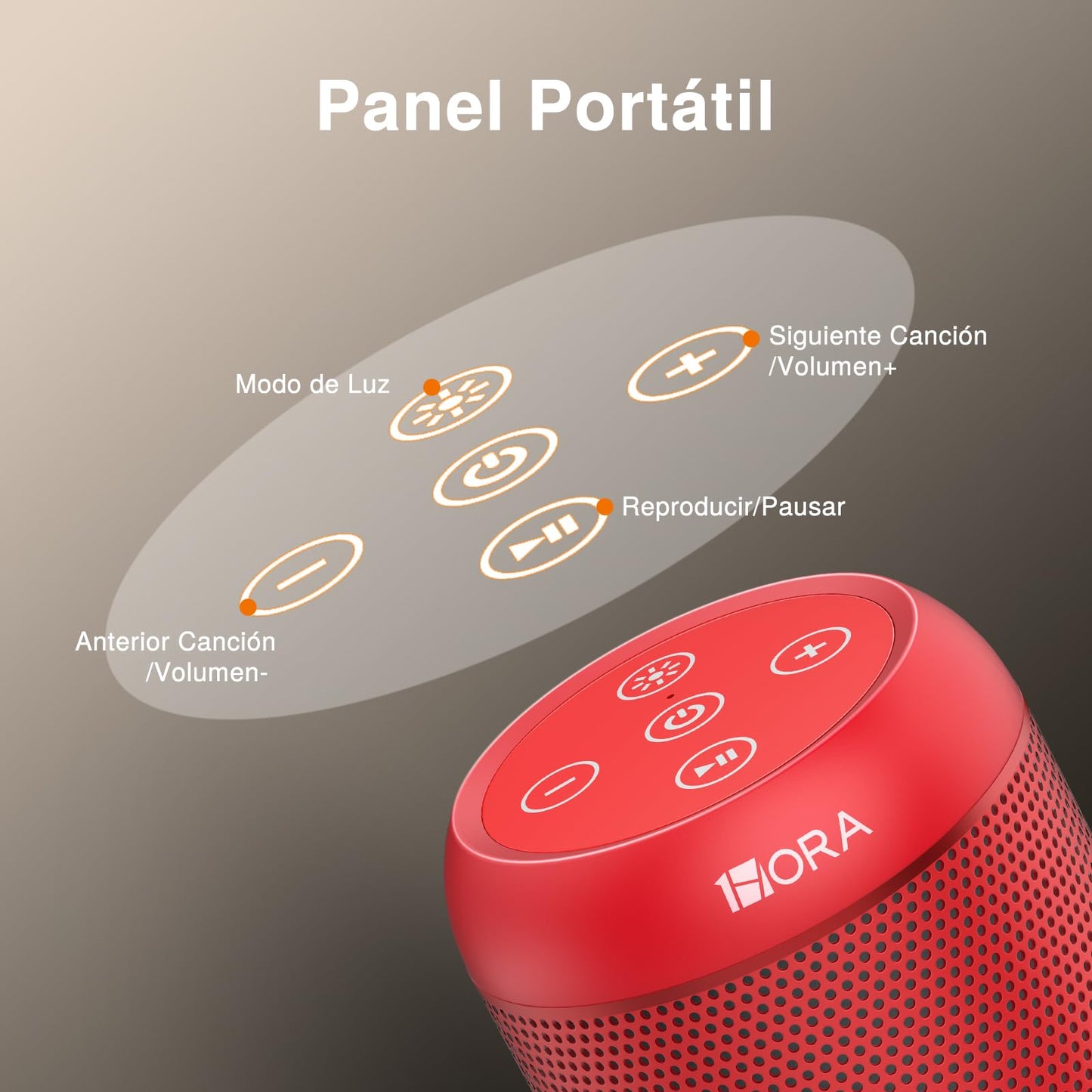 Bocina Bluetooth Portátil Hora Rojo con Iluminación RGB Ajustable y Emparejamiento Dual TWS