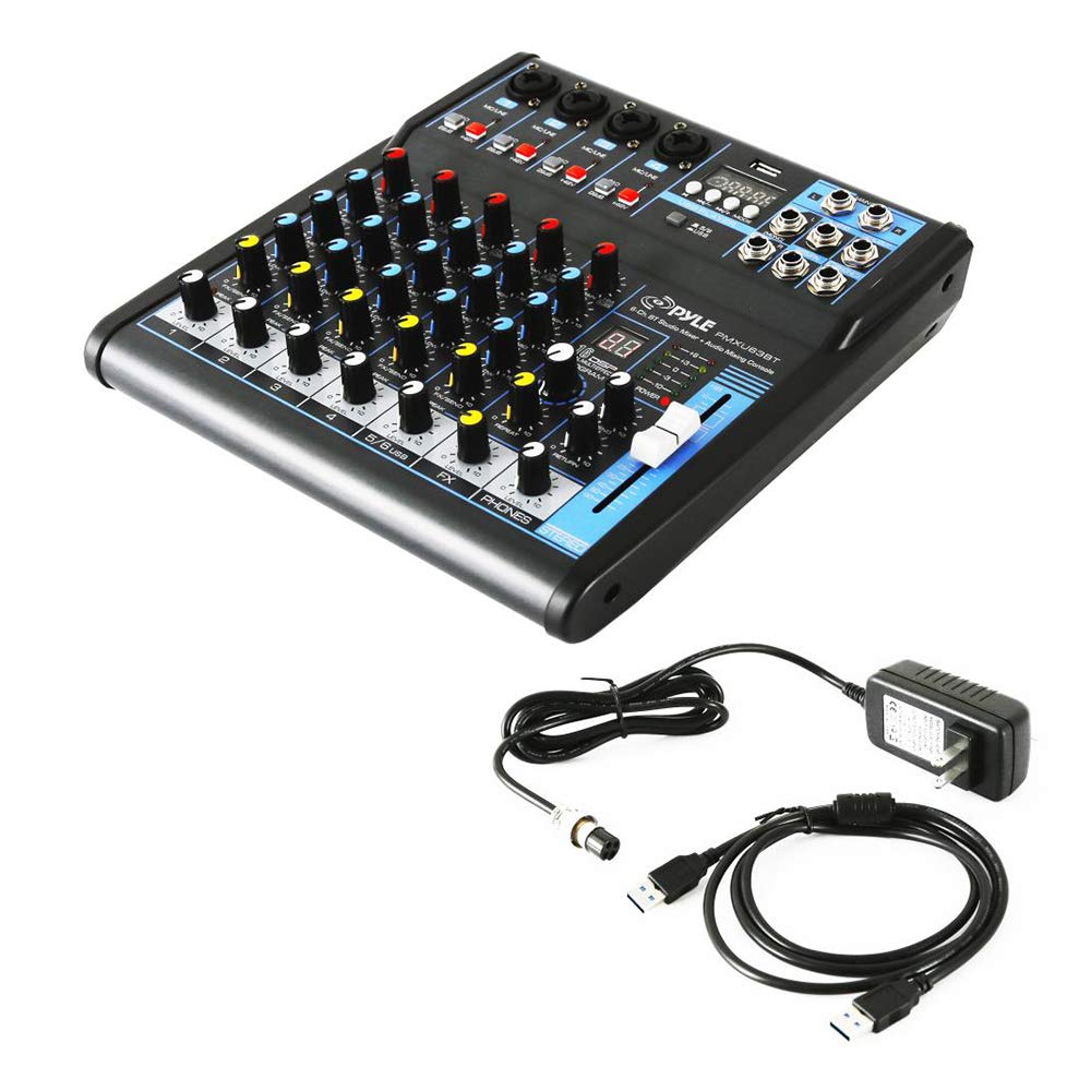 Consola Mixer de Audio Profesional Pyle Bluetooth USB 6 Canales con Potencia Fantasma y DSP 16 Bit