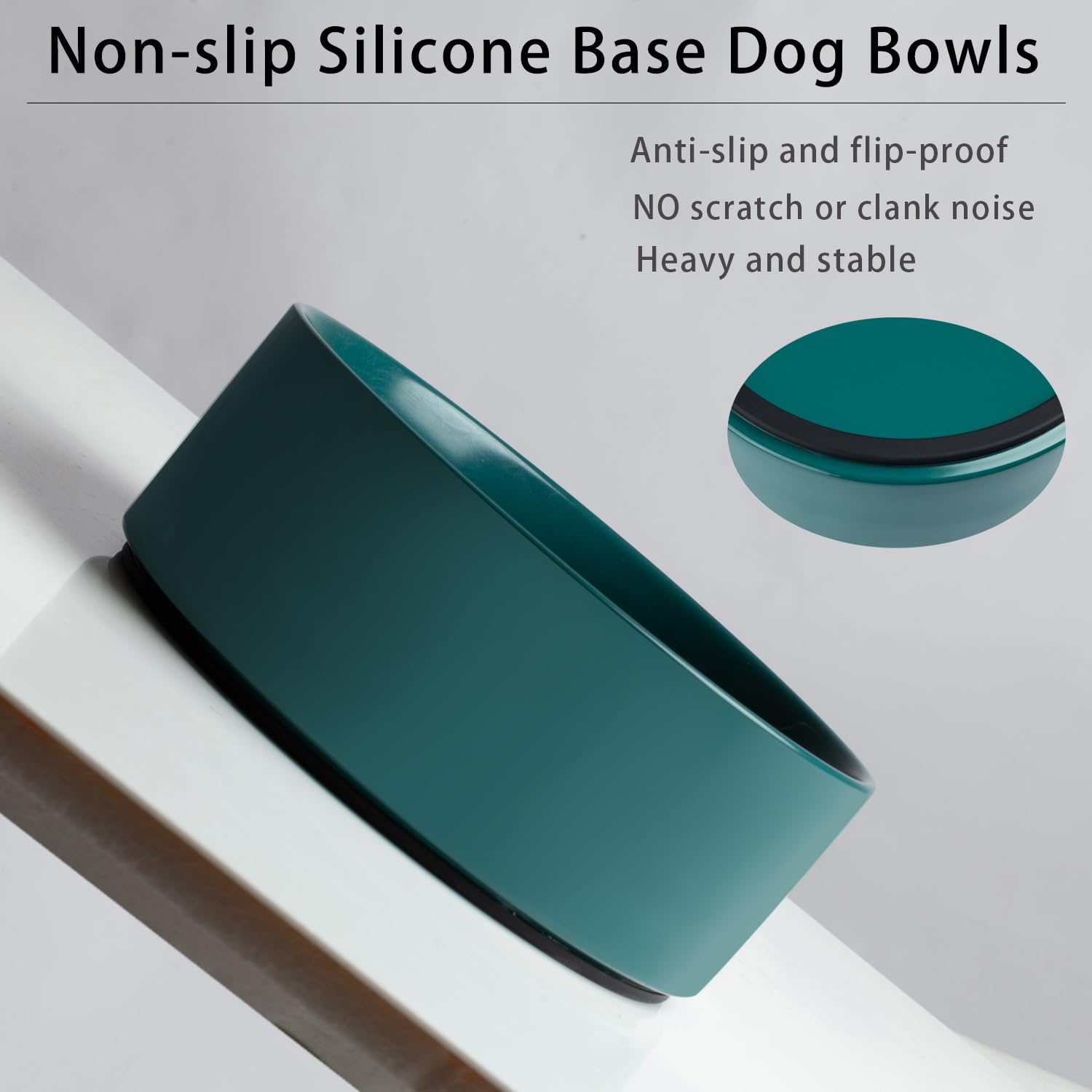 Kitwinney - Cuencos antideslizantes para perros, tazón de cerámica de 8 pulgadas con base de silicona, tazón de agua para perros a prueba de derrames, tazón de alimentación pesado para perros