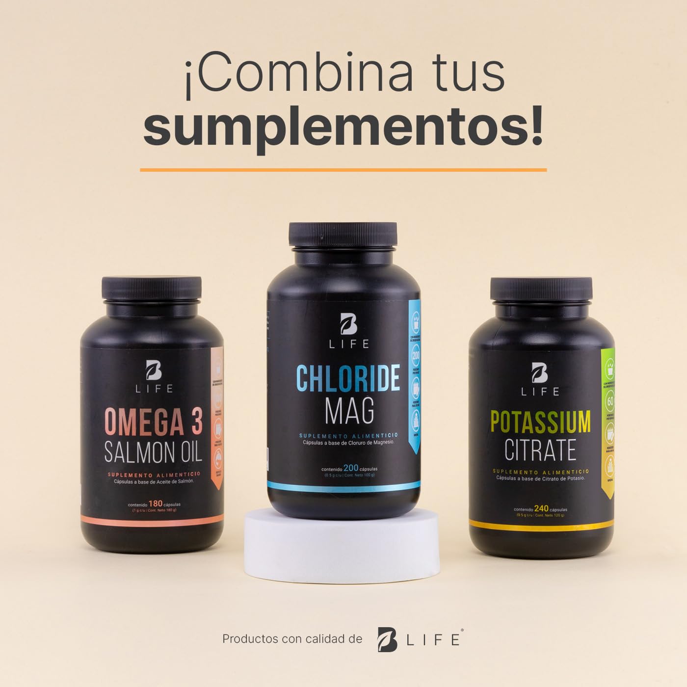 Cloruro de Magnesio 500 mg. 200 Cápsulas Ingredientes naturales. Chloride Mag B Life.