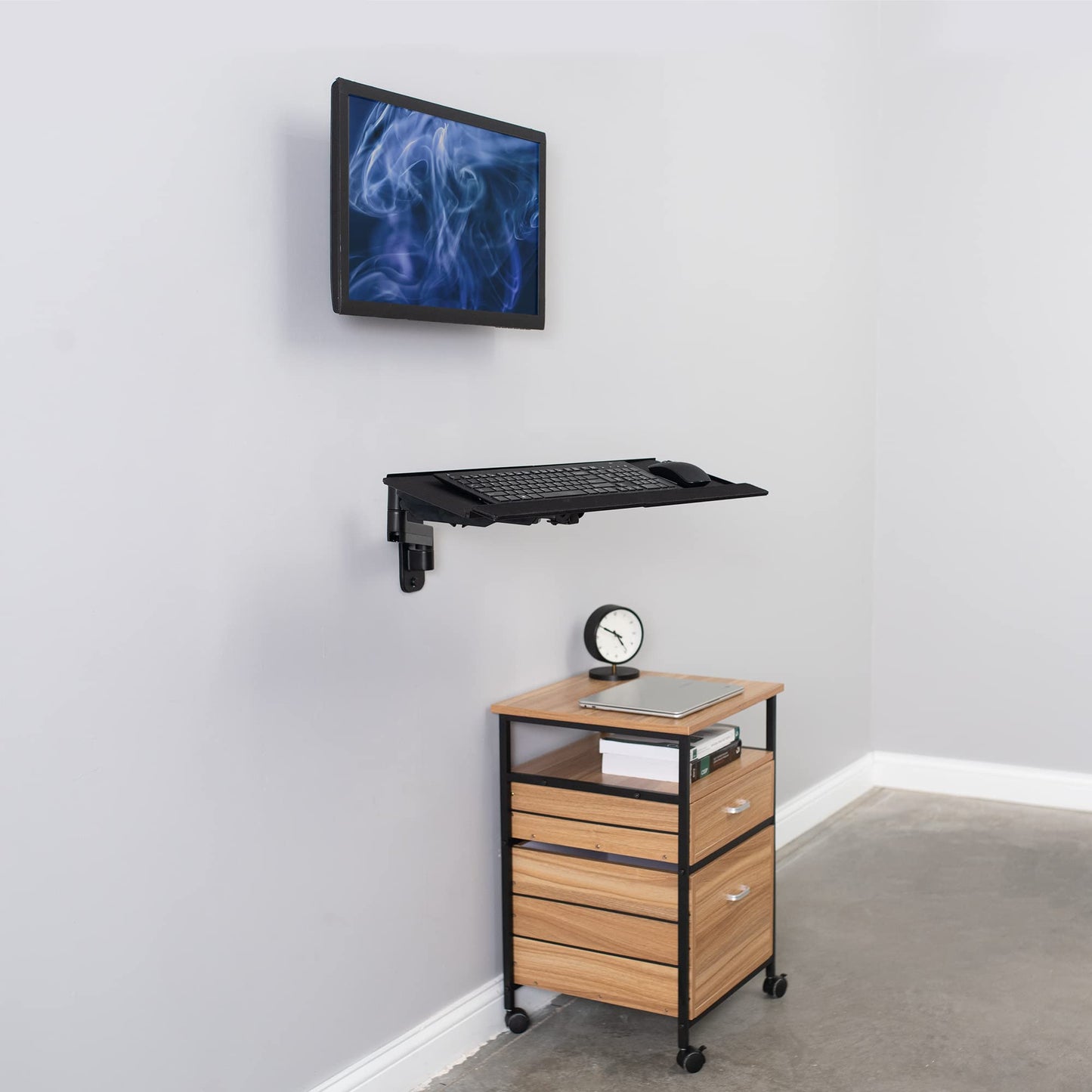 Soporte de Pared VIVO Negro con Bandeja de Teclado y Brazo Neumático para Monitor de 17 a 32 Pulgadas