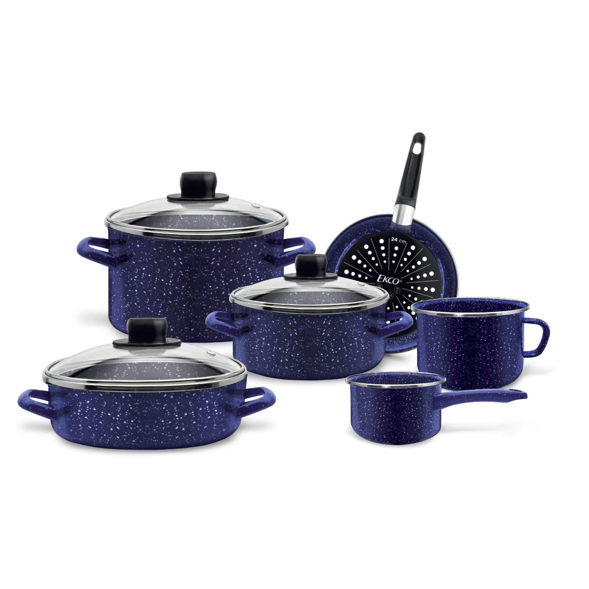 Batería de Cocina Ekco Azul Marino de Acero Esmaltado para Inducción 9 Piezas