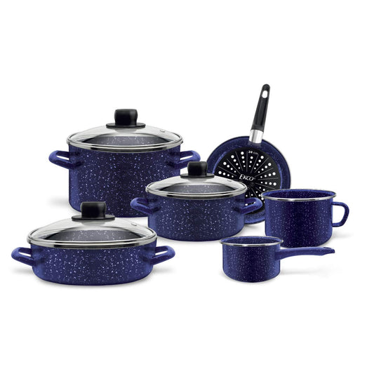 Batería de Cocina Ekco Azul Marino de Acero Esmaltado para Inducción 9 Piezas