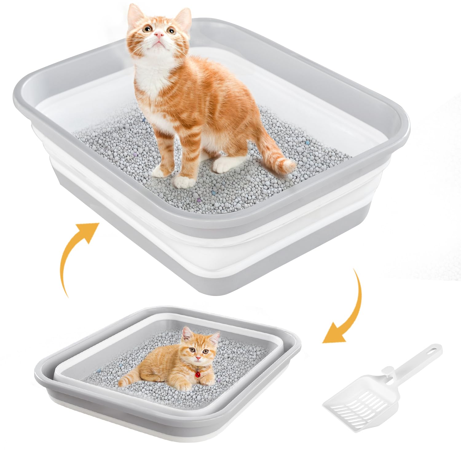 Maohegou Caja de arena para gatos mayores, artríticos, enfermos y frágiles discapacitados, baja entrada, caja de arena abierta para gatos mayores (un paquete)
