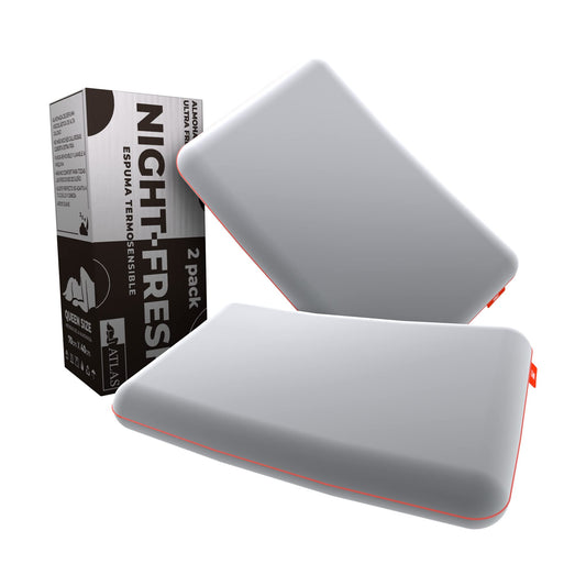 Atlas del descanso Pack 2 Almohadas Memory Foam Queen Size Con Alto Soporte En Cabeza y Cuello, Con Sistema de Respiración Inteligente, Ortopedica, Hipoalergénica y Con Funda Lavable