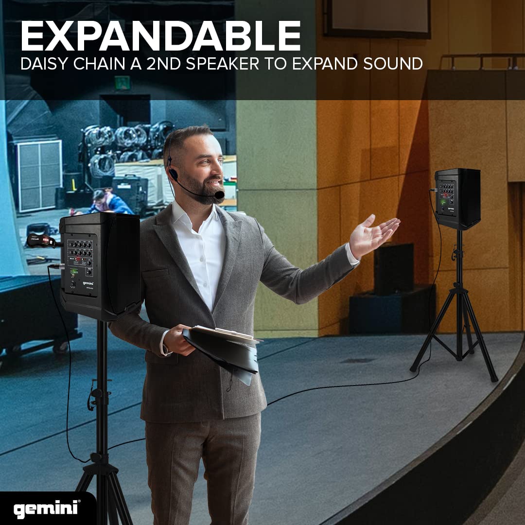 Gemini - Sistema de micrófono inalámbrico UHF - Micrófono de Doble lavalier y Auriculares, Receptor Recargable USB, Alcance de más de 50 m, Plug & Play para Eventos, enseñanza, transmisión, Karaoke y