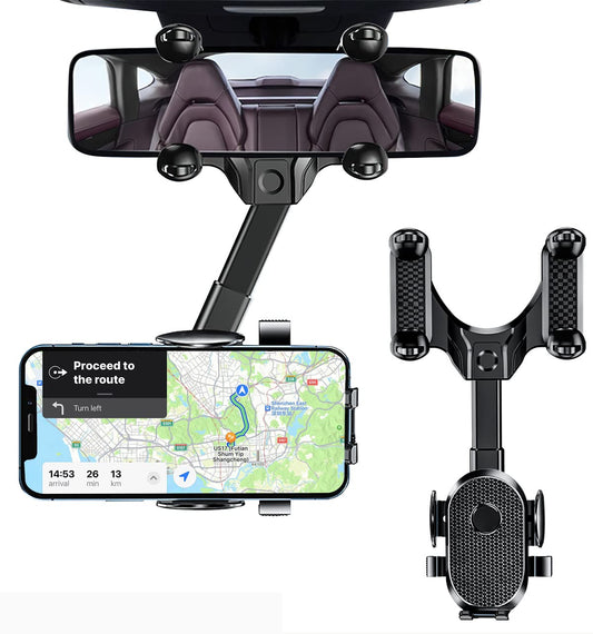 LONGLIV Soporte Celular Auto, Soporte de Teléfono Giratorio y Retráctil de 360°, Multipropó Sito, se Puede Utilizar en los Espejos Retrovisores del Coche, Compatible con iPhone, Xiaomi, Redmi, Huawei