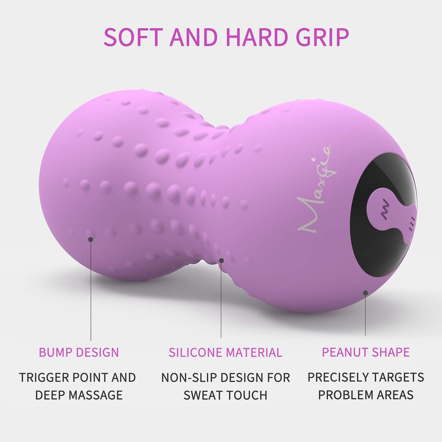Bola de Masaje Vibratoria Maxgia Púrpura con Calefacción y Doble Rodillo para Liberación Miofascial y Alivio del Dolor