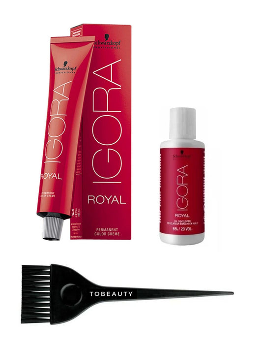 Kit para tinte en casa: brocha TOBEAUTY + tubo de tinte Igora Royal + peroxido 20Vol (8-11)