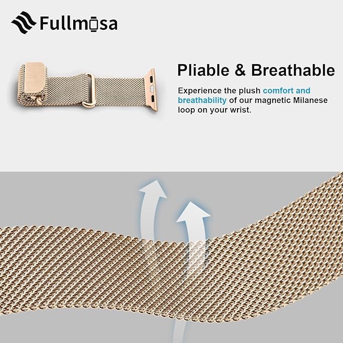 Fullmosa Correa Magnética Compatible con Apple Watch 42mm 41mm 40mm 38mm,Pulseras de Repuesto de Acero Inoxidable Milanese Loop para iWatch Ultra 2/1 Series 10 9 8 7 6 5 4 3 2 1 SE，Oro Rosa