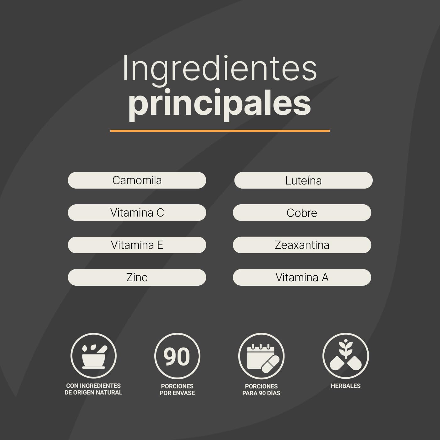 Camomila, Luteína y Zeaxantina de 180 Cápsulas 1000 mg por porción. Vitamina A, C, E y Zinc, Cobre. Ingredientes naturales. Vsion Blend B Life.