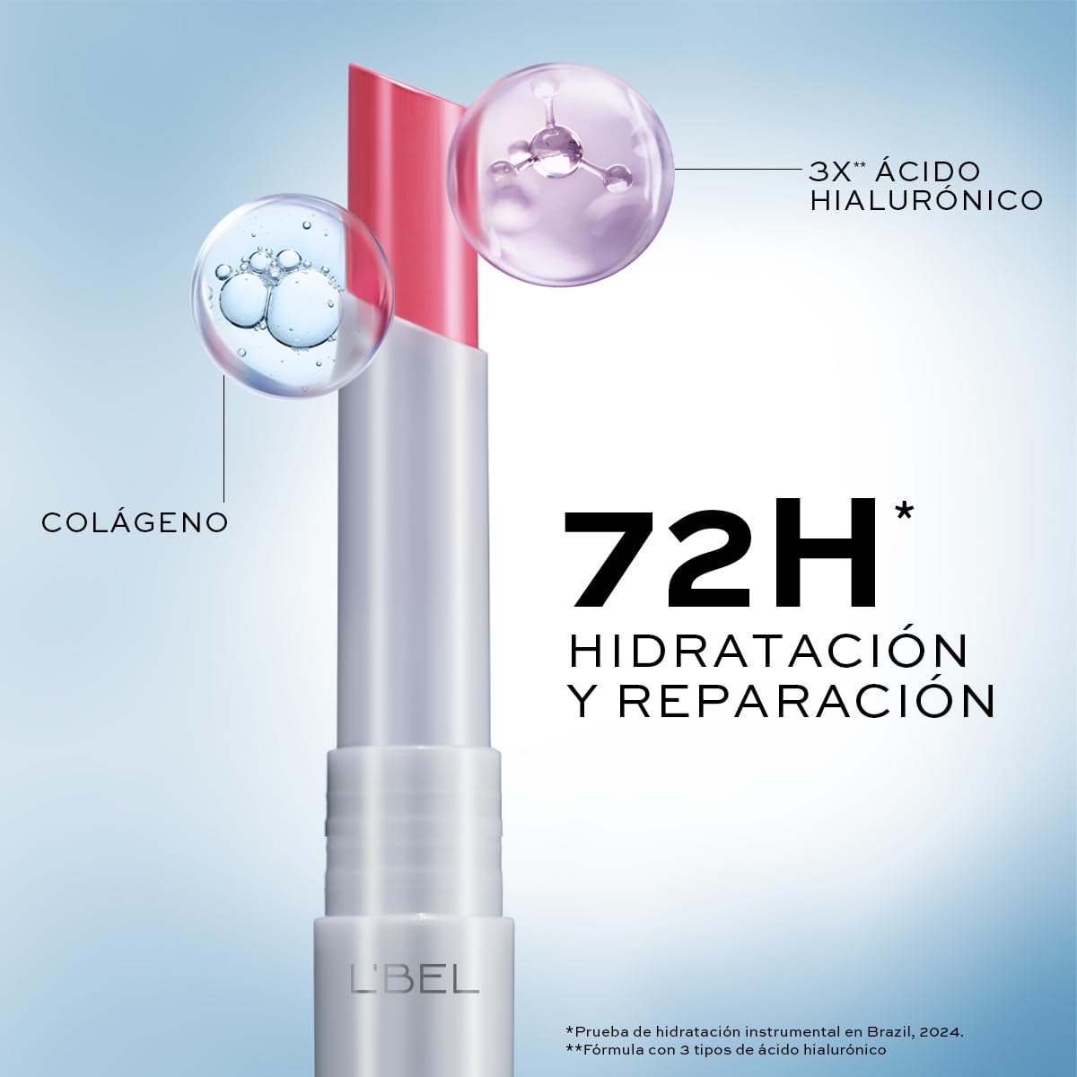 L'BEL - Solutions pro-hialuron Bálsamo Labial Rosé Universal, Sérum Labial, 72 Horas de Hidratación y Reparación, con 3 Tipos de Ácido Hialurónico y Colágeno, Tratamiento Intensivo, Uso Diario