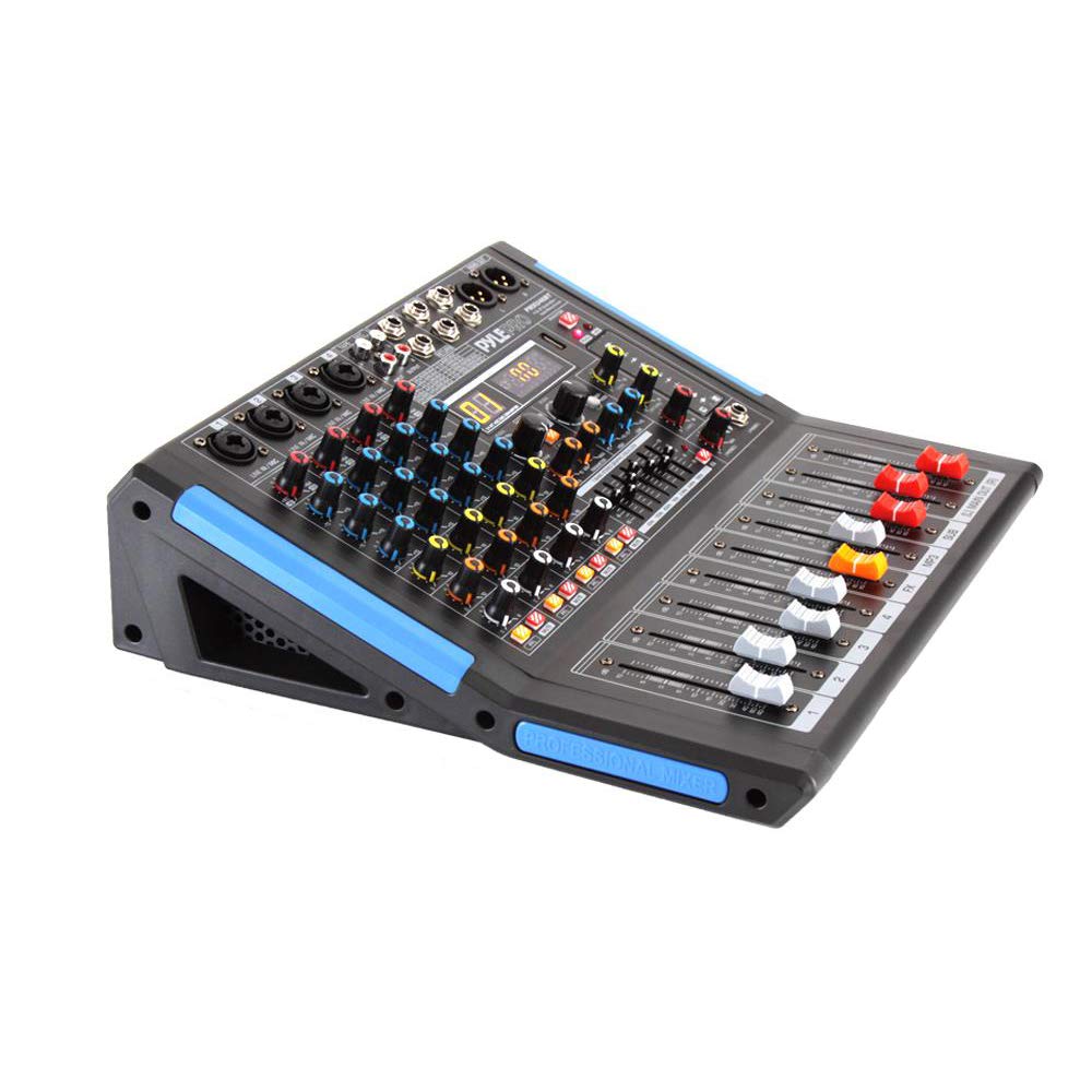Bluetooth Studio Audio Mixer - Interfaz de controlador de sonido DJ con unidad USB para entrada de grabación de PC, conector de micrófono XLR, alimentación de 48V, entrada / salida para profesionales y principiantes, 4 canales Pro, Negro