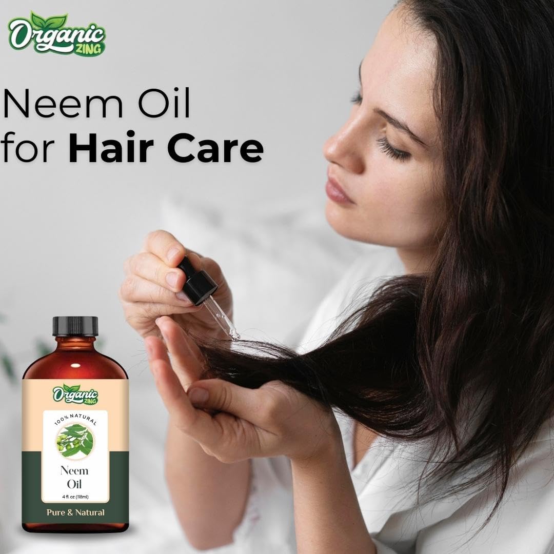 Organic Zing Neem (Azadirachta Indica) Oil | Pure & Natural Carrier Oil for Skin Care & Hair Care - 118ml/3.99fl oz