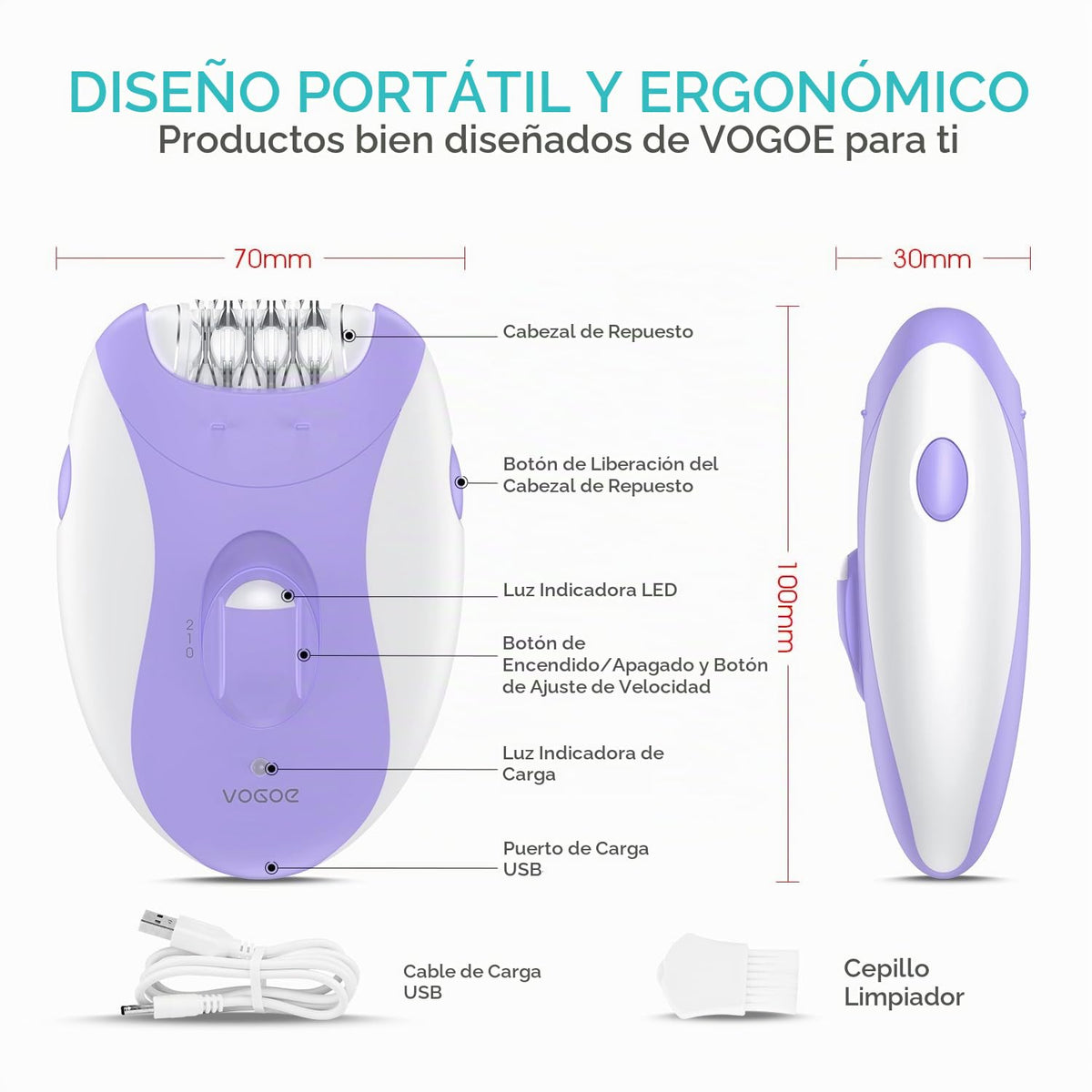 VOGOE Depiladora para Mujeres: Depiladoras Inalámbricas para Mujeres, Afeitadora Eléctrica 4 En 1, 2 Velocidades Y 21 Pinzas para Cara, Piernas, Brazos, Axilas, Bikini, Hr310 Púrpura
