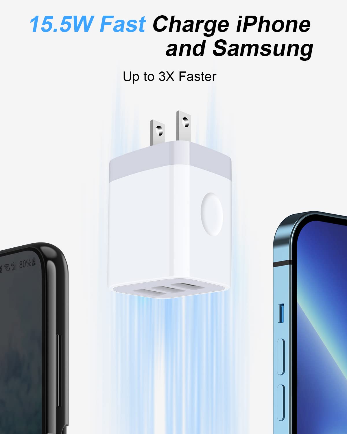 AILKIN - cubeta de cargador USB, enchufe de cargador de pared, adaptador USB 3.1A de 3 puertos USB, base de caja para iPhone 15 14 13 12 Pro Max Mini SE 11 Pro Max/X/8/7, Samsung teléfonos USB Bloque
