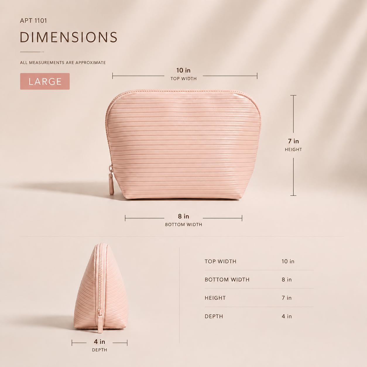APT 1101 - Bolsa de maquillaje plegable de pie grande para viajes, diseño vertical plegable, bolsa organizada para cosméticos y cuidado de la piel para viajes de 2 a 4 semanas (chocolate)