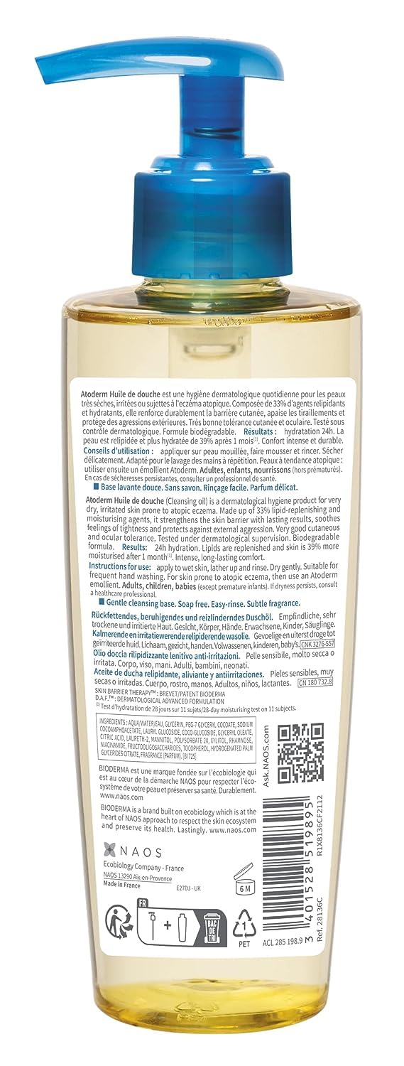 Bioderma Atoderm Hydrating Shower Body Oil for Dry Sensitive or Irritated Skin