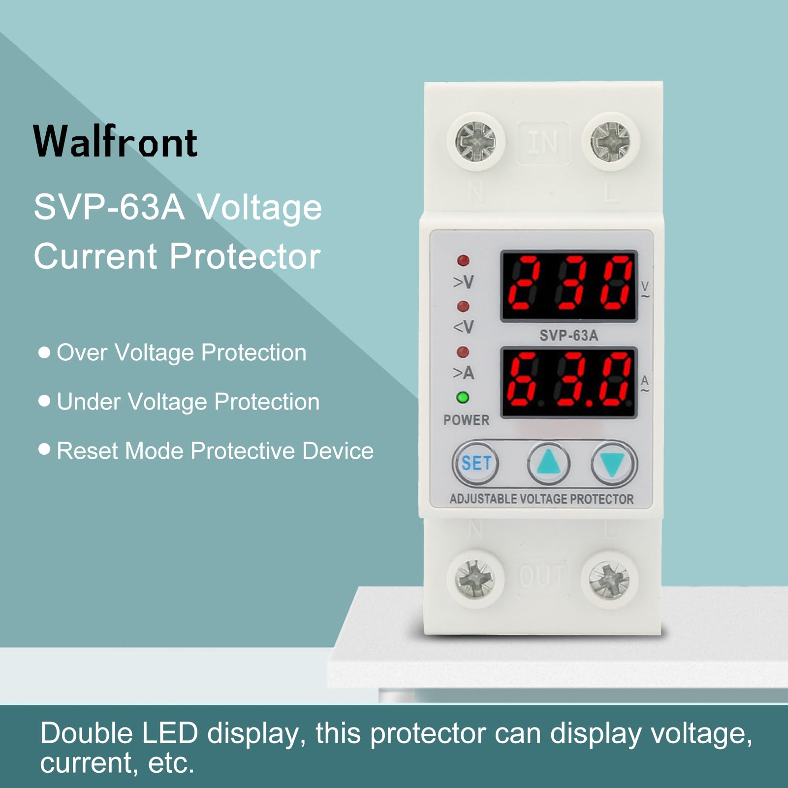 Protector de Corriente Walfront Ajustable con Pantalla LED Doble AC230V 63A