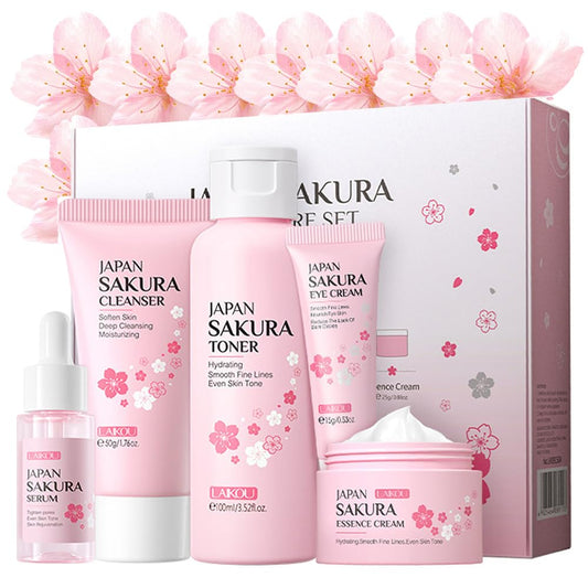 Yasovigi- Kit de cuidado de la piel Sakura para mujeres adolescentes, 5 piezas de cuidado de la piel, set de regalo de viaje con limpiador, tónico,