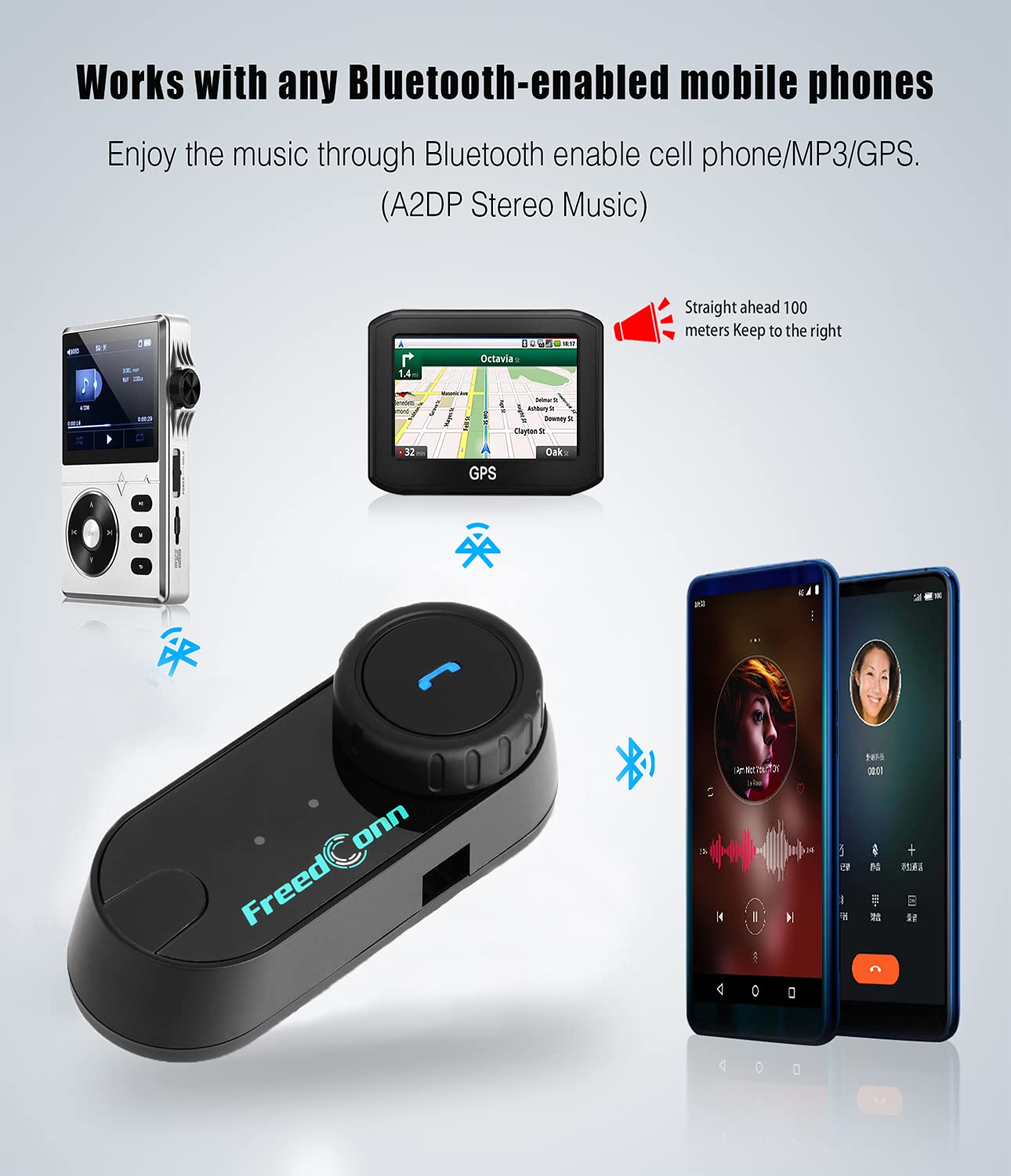 FreedConn - Auriculares Bluetooth para motocicleta, sistema de comunicación de casco TCOM VB de 2 vías, 800 m, intercomunicador Bluetooth para motocicleta, intercomunicador para motos/FM/BT5.0/Siri