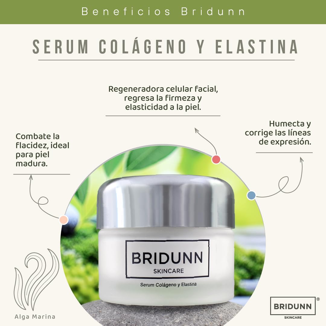 Crema Facial Intensiva Reafirmante para Piel Madura – Reparadora Reducción de Arrugas con Colágeno Marino y Elastina para una Piel Más Joven y Firme. Ingredientes Naturales de Origen Vegetal Bridunn