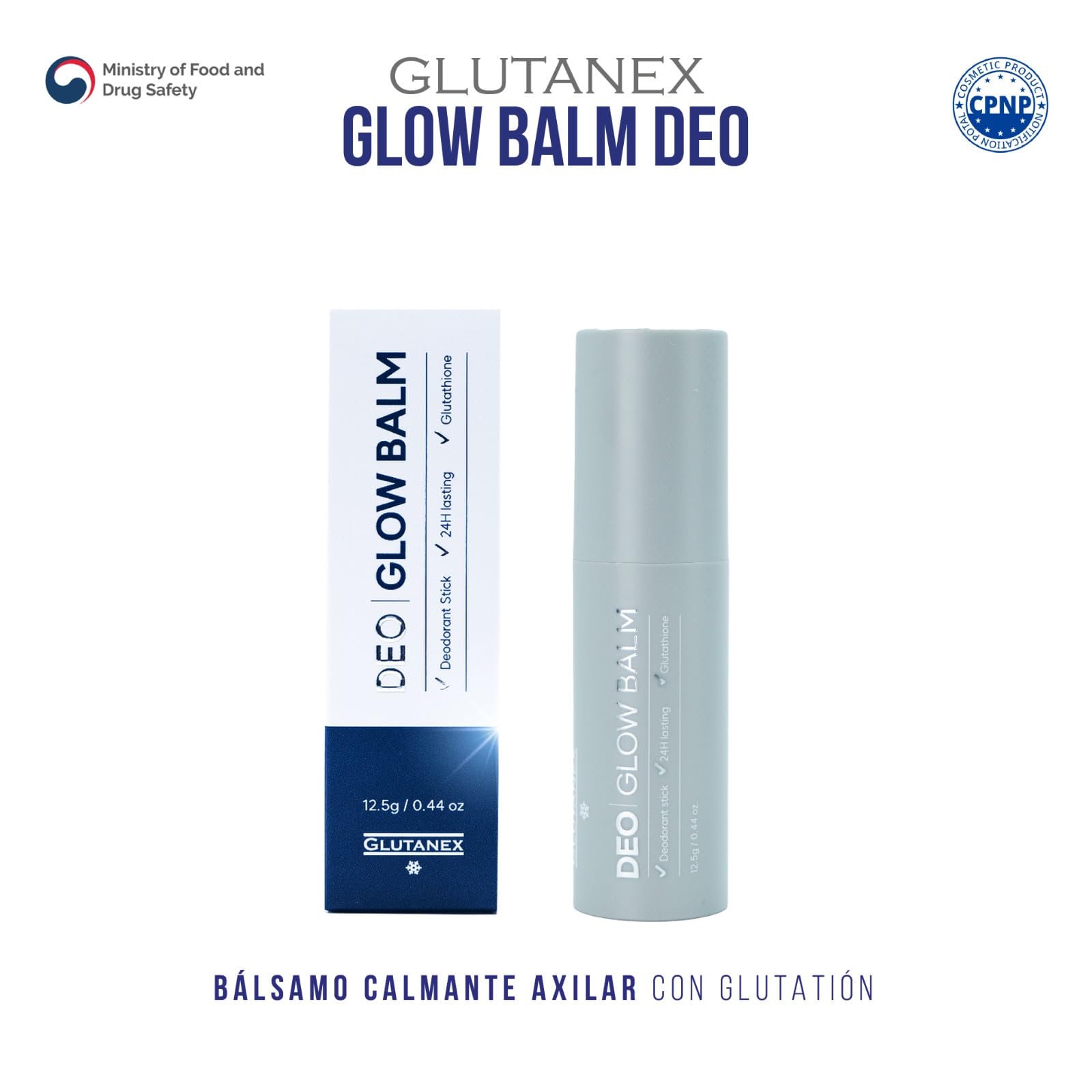 GLUTANEX™ GLOW BALM DEO Bálsamo Aclarante, Calmante y Antioxidante Axilar con Glutatión, Bisabolol y Aroma hasta por 24hrs (12.5gr.) De Corea Del Sur