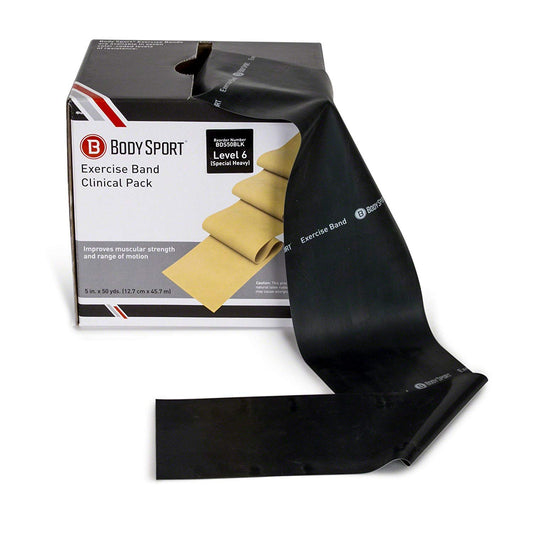 Body Sport Bandas de Ejercicio – Bandas de Resistencia en 50 yd. Rollos para Fitness, Estiramiento o Terapia física, Especial Resistencia Pesada, Negro