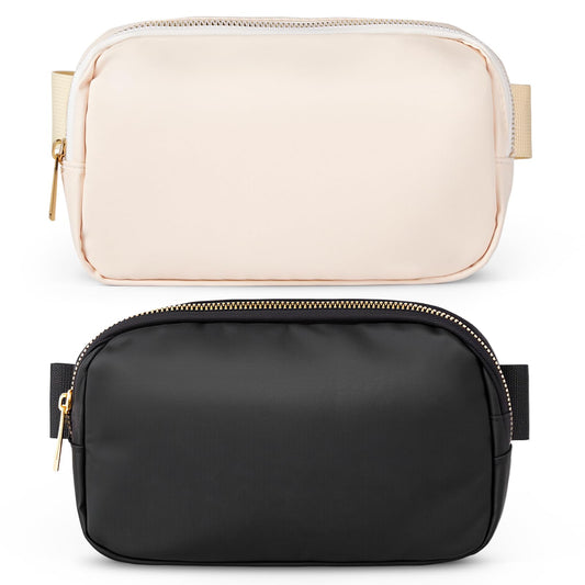 LONEASY 2 Cangurera Deportiva, 2 Unidades Riñonera Deportiva Riñonera de Marcha Running, Impermeable Gran Capacidad Bolso de Cintura Viajar Moda Riñoneras Multifuncional, Negro y Blanco,Hombre Mujer
