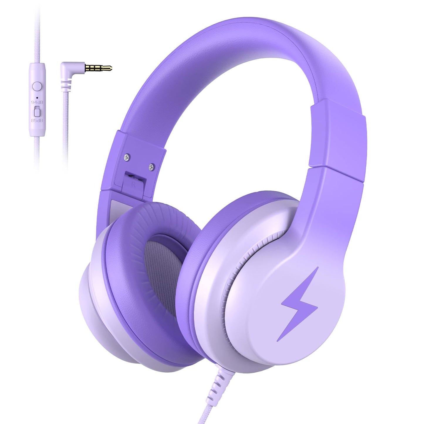 Candy Bila - Auriculares con cable para niños, con micrófono, limitador de volumen de 85/94 dB para niñas y niños, auriculares plegables para aprendizaje y entretenimiento, color morado oscuro