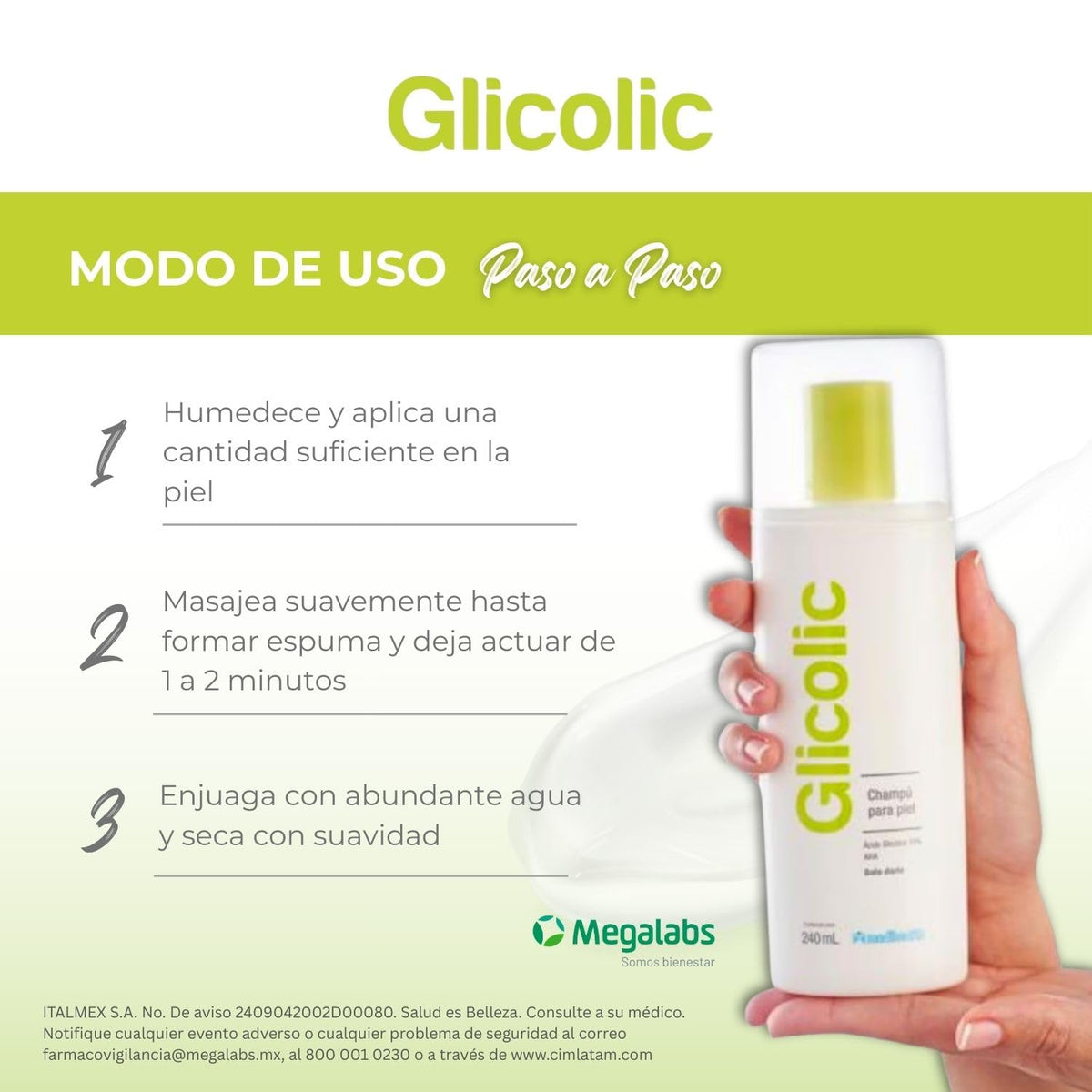 Glicolic Champú Corporal | Dermolimpiador con Ácido Glicólico | Exfoliación suave y Limpieza Profunda de la Piel | Textura y suavidad | Hombres y Mujeres | Frasco con 240ml
