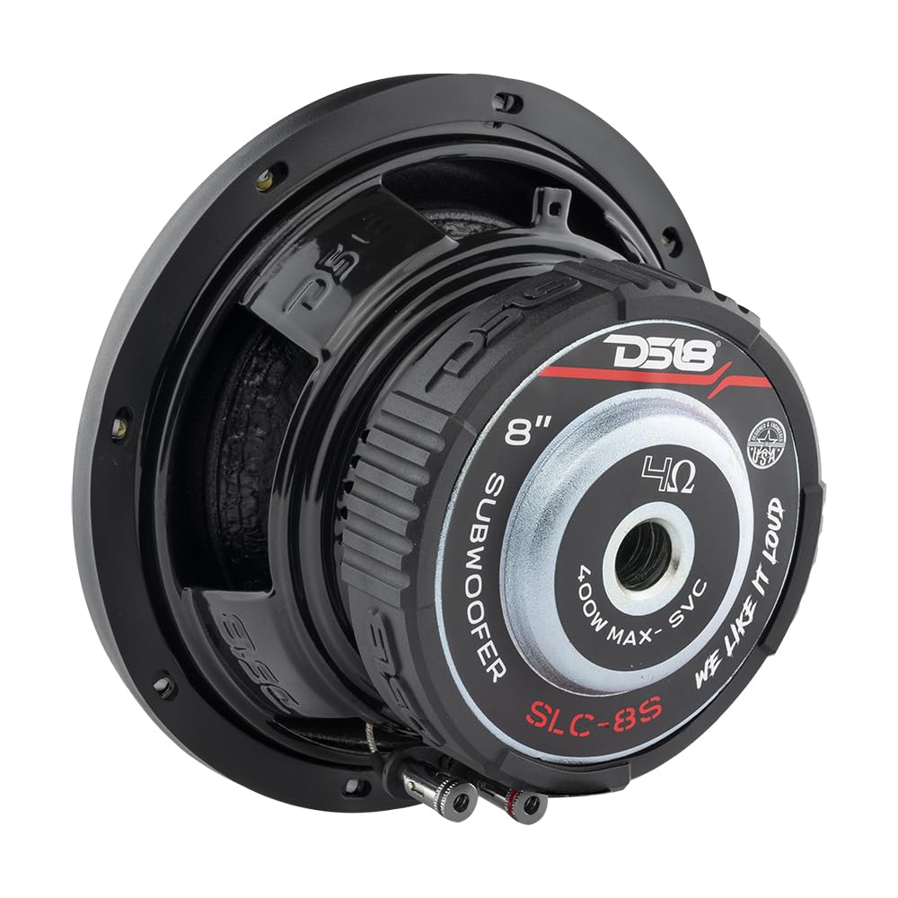 DS18 SLC8S Car Subwoofer Audio Speaker - 8" in. Paper Glass Fiber Cone, Black Steel Basket, Single Voice Coil 4 Ohm Impedance, 400W MAX Power and Foam Surround for Vehicle Stereo Sound System
