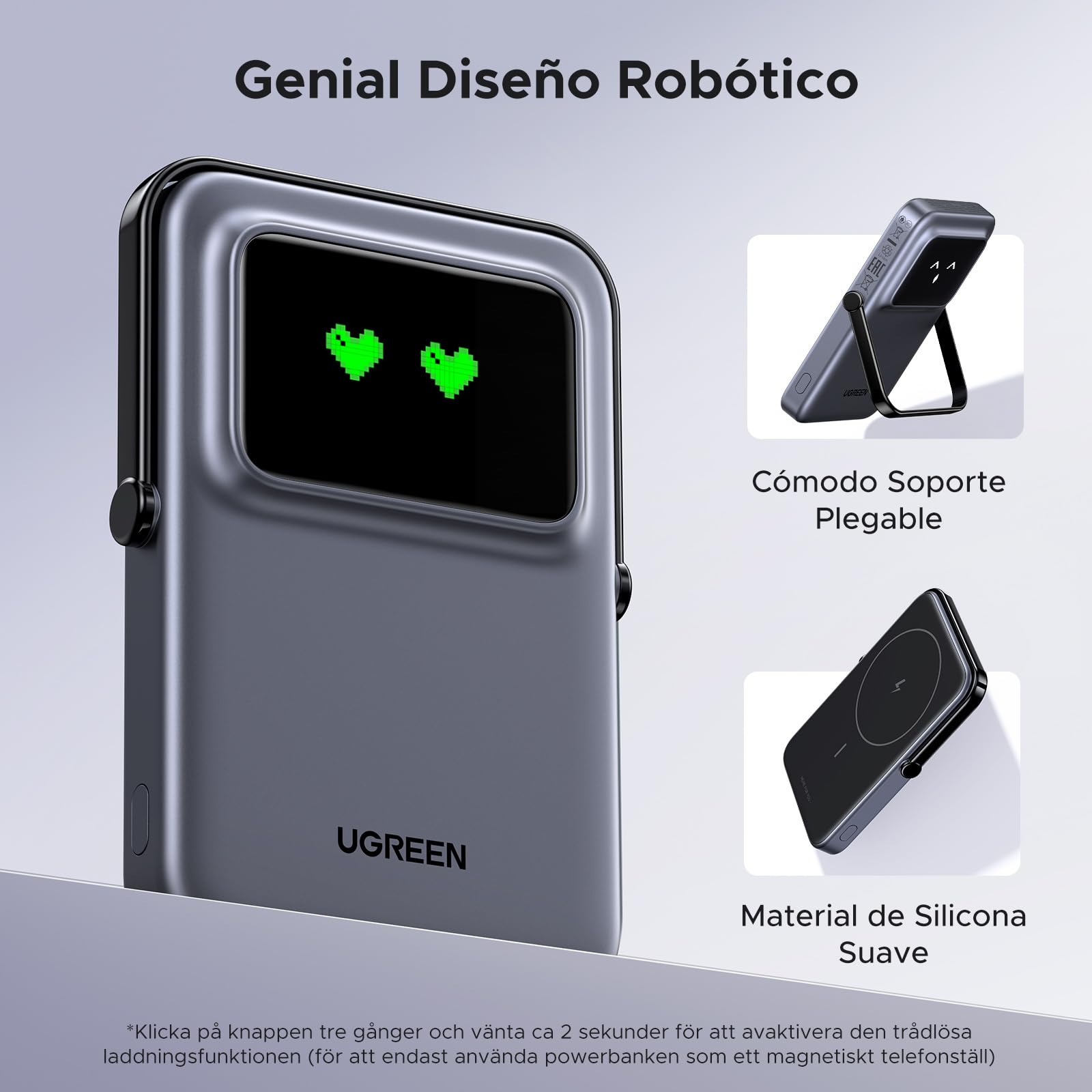 Power Bank UGREEN Negro 5000mAh Magnética Inalámbrica para iPhone 15/14/13/12 Series