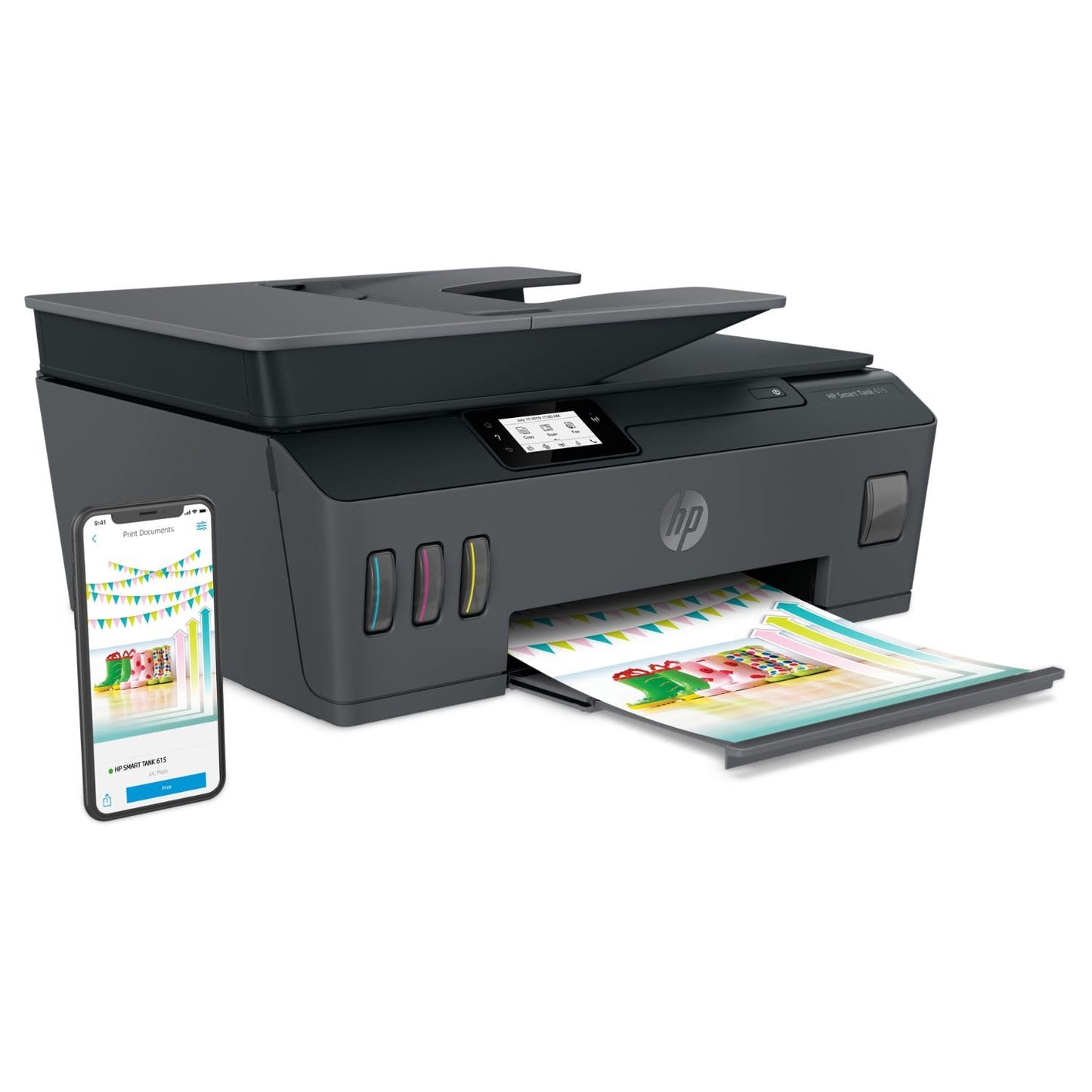 Multifuncional HP Smart Tank 615 con Sistema de Tanques de Tinta, Impresora, Copiadora, Fax y Escáner, 1200 dpi, Wi-Fi, Bluetooth, USB.