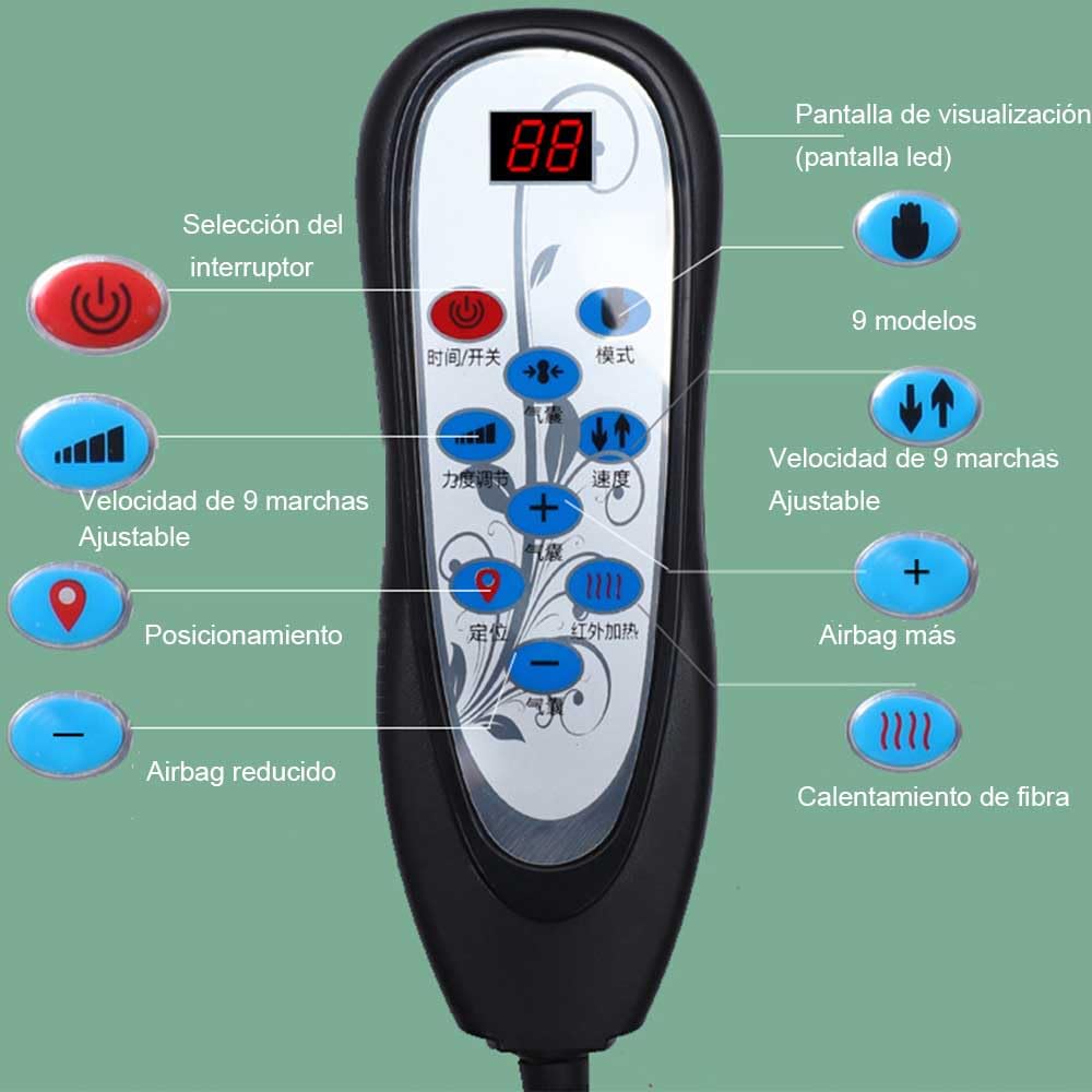 Masajeador con Calor, Masajeador de Espalda con calor, Calor Infrarrojo, Vibración, 9 zonas de Masaje