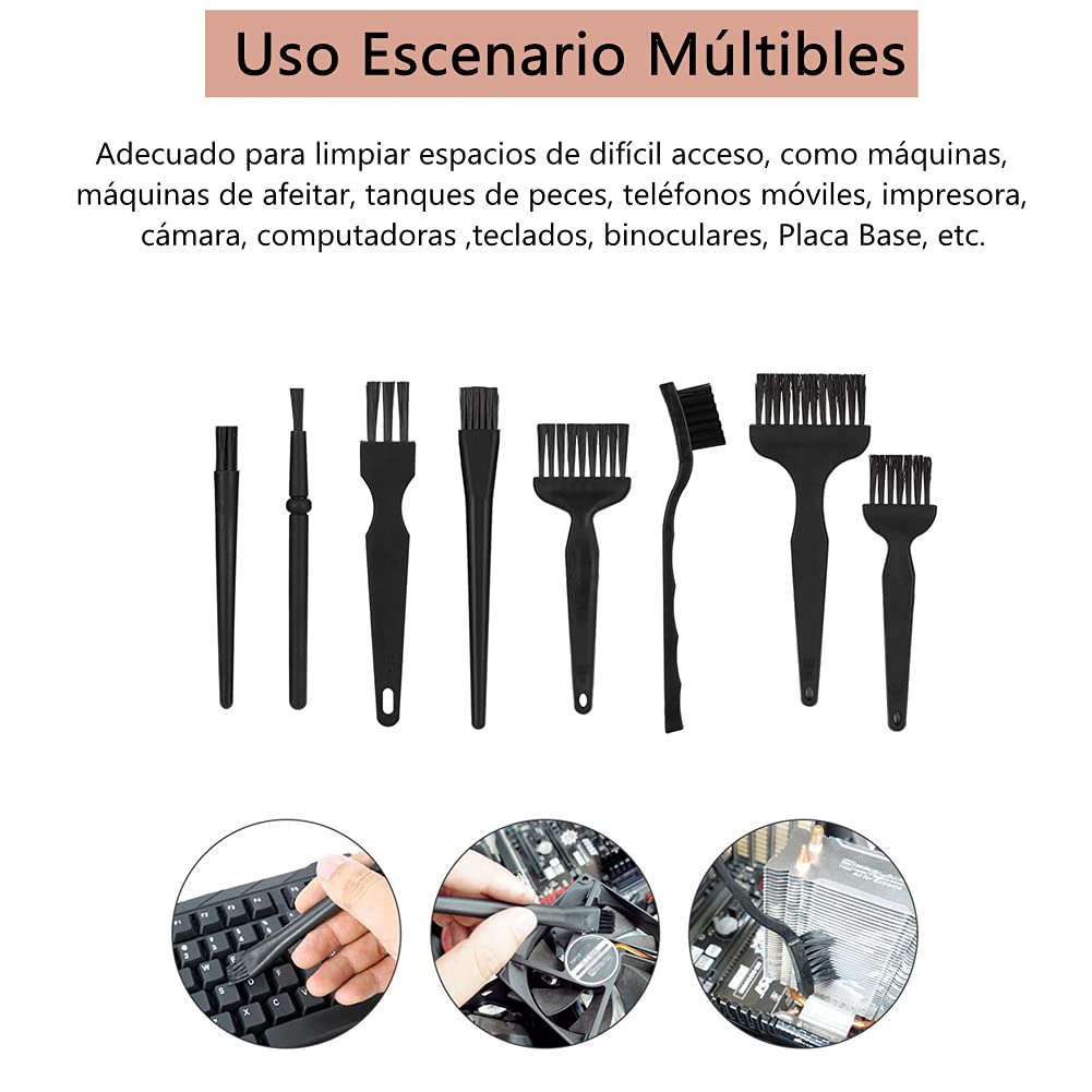 ASHATA 8 Piezas Juego de Herramientas de Cepillos de Limpieza Antiestático,Kit de Reparación del Cepillo para Teléfono, Computadora, Teclados, Máquinas de Afeitar,etc