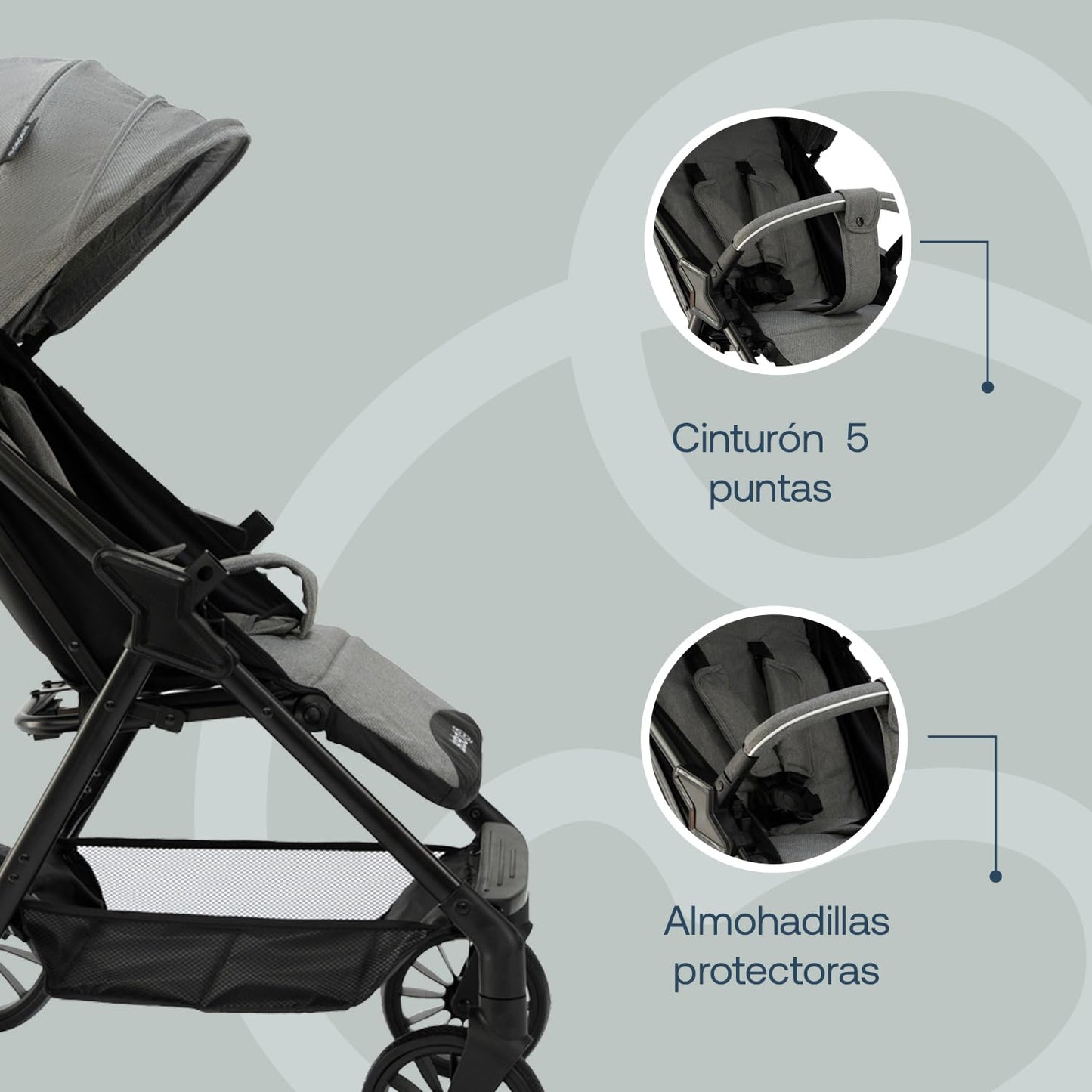 Bebesit Carriola para Bebe Sprint | Carriola de Bastón Ligera con Cinturón de 5 Puntos | Recién Nacidos a 4 Años | Carriola de Viaje con Toldo, 3 Paneles, Reposa Pie Ajustable y Canasta Portaobjetos