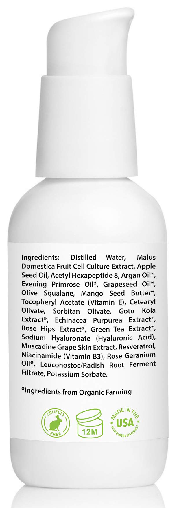 Crema facial anti-envejecimiento con células madre de frutas, péptidos y ácido hialurónico - Hidratación y reducción de arrugas - 60 ml - Amara Organics - Orgánica y natural.