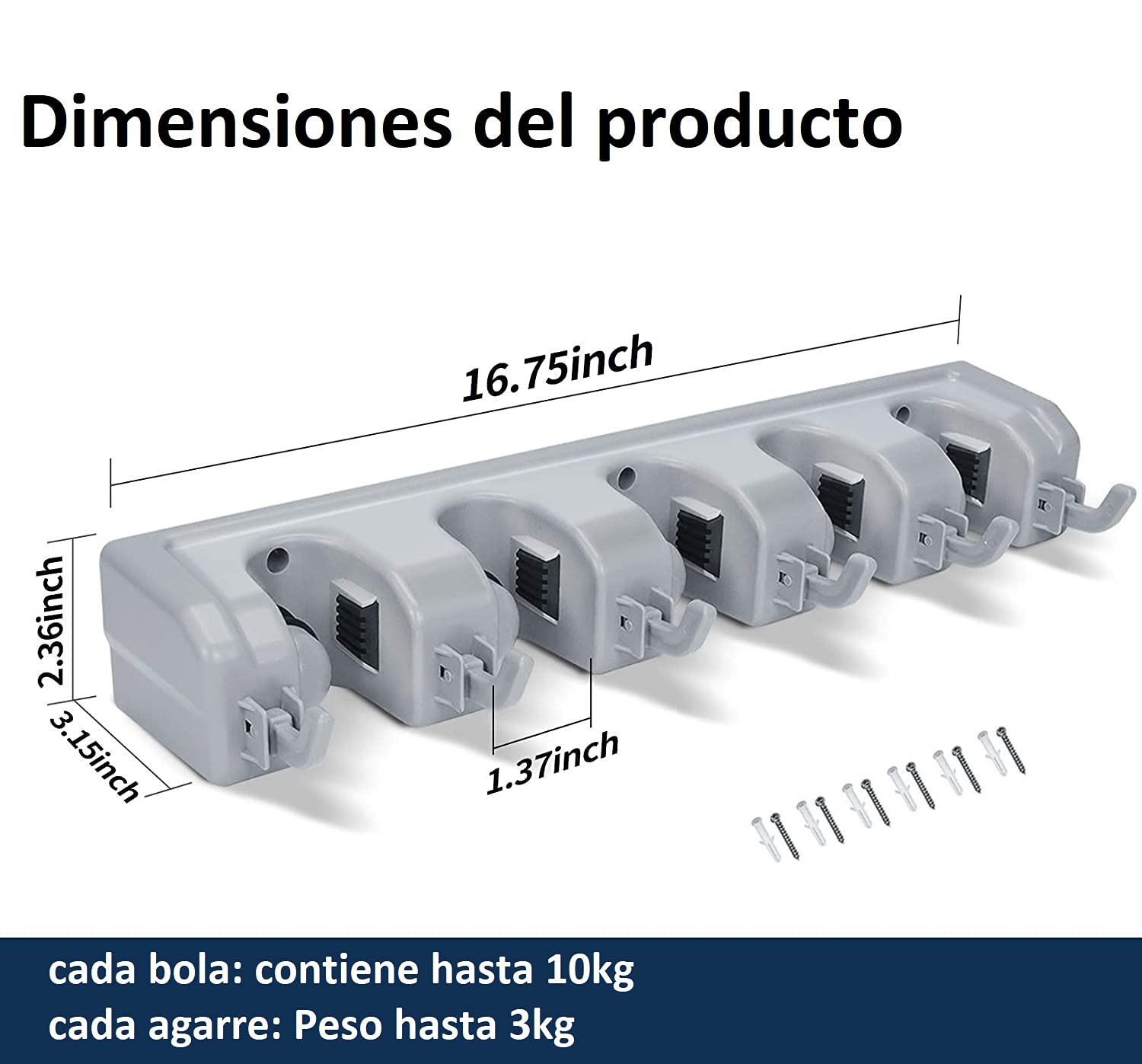 Organizador de Escobas y Trapeadores Blanco para Pared y Closet para Hogar, Baño, Cocina, Garaje y Jardín