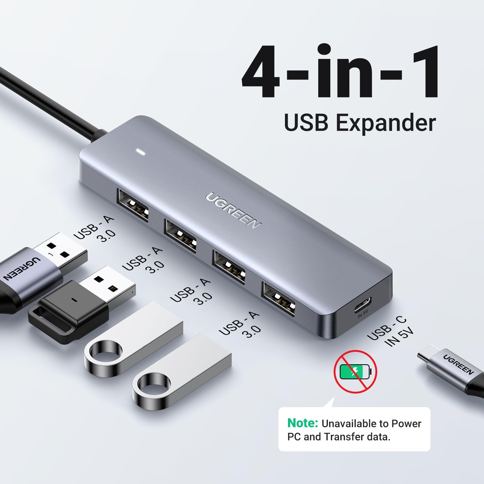 Hub USB UGREEN 1.5M SuperSpeed 5Gbps 3.0 4 Puertos Compatible con Macbook, PC, PS4, Xbox