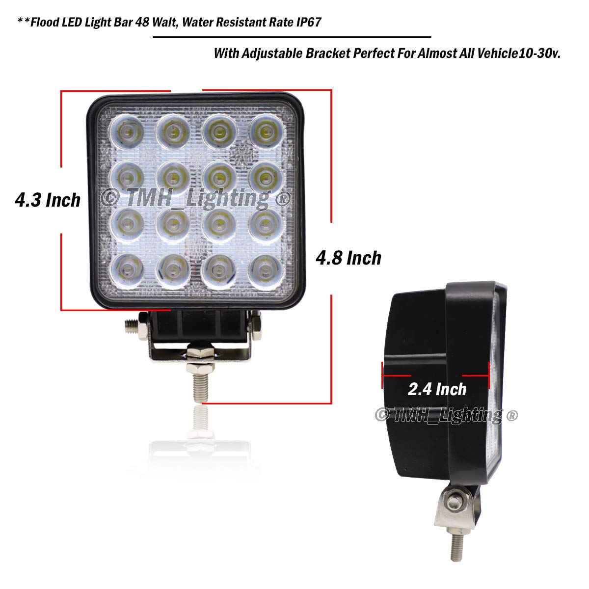 Reflector Cuadrado LED TMH 48W Blanco de 60 Grados para Jeep y Vehículos Todo Terreno