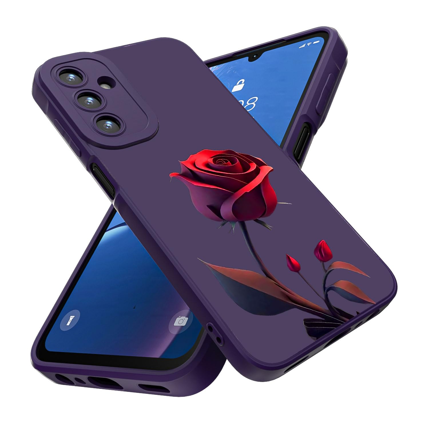 Threehao Funda para Samsung Galaxy A15 Case Uso Rudo, Ultra Delgado Flexible Silicona Púrpura Carcasa con Aesthetic Dibujos Flores, Antigolpes Anti-arañazos Protectora